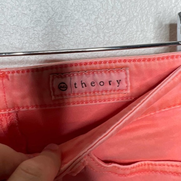 AG x THEORY The Stilt Cigarette Leg Low Rise Jeans Pink Coral Size 24R - Picture 2 of 8